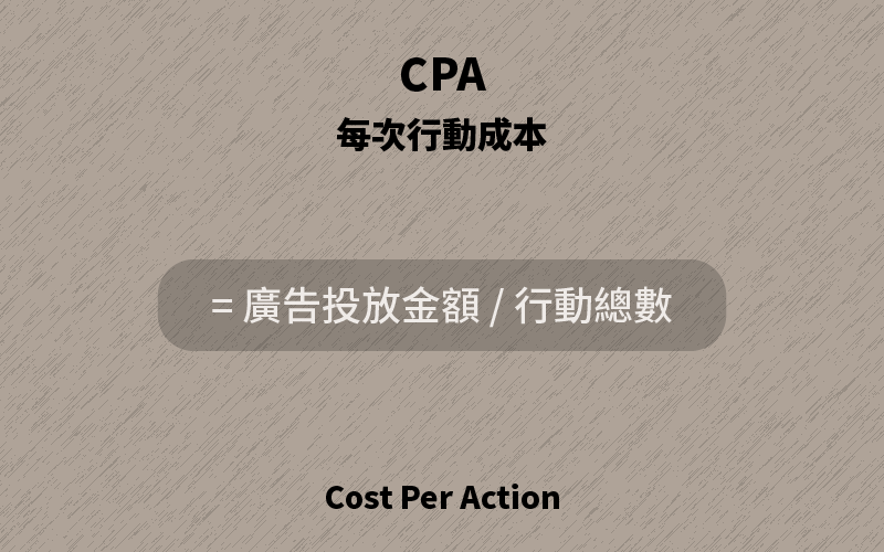 CPA為「每次行動成本（廣告投放金額/行動總數）」 Cost Per Action